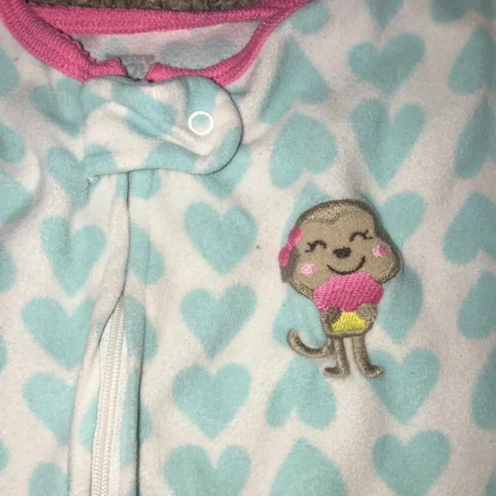Carter’s White, Blue Hearts Fleece Zip Up Warm Footie Onesie Pajamas